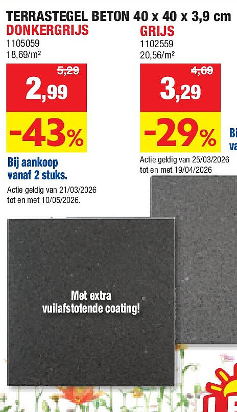 TERRASTEGEL BETON 40 x 40 x 3,9 cm DONKERGRIJS