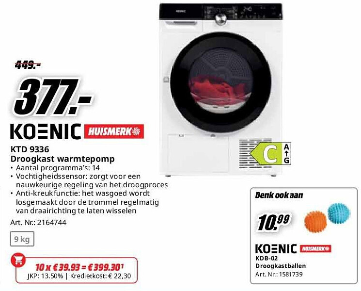Koenic KTD 9336 Droogkast warmtepomp