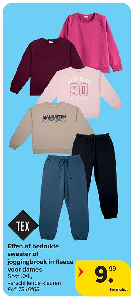 Effen of bedrukte sweater of joggingbroek in fl eece voor dames