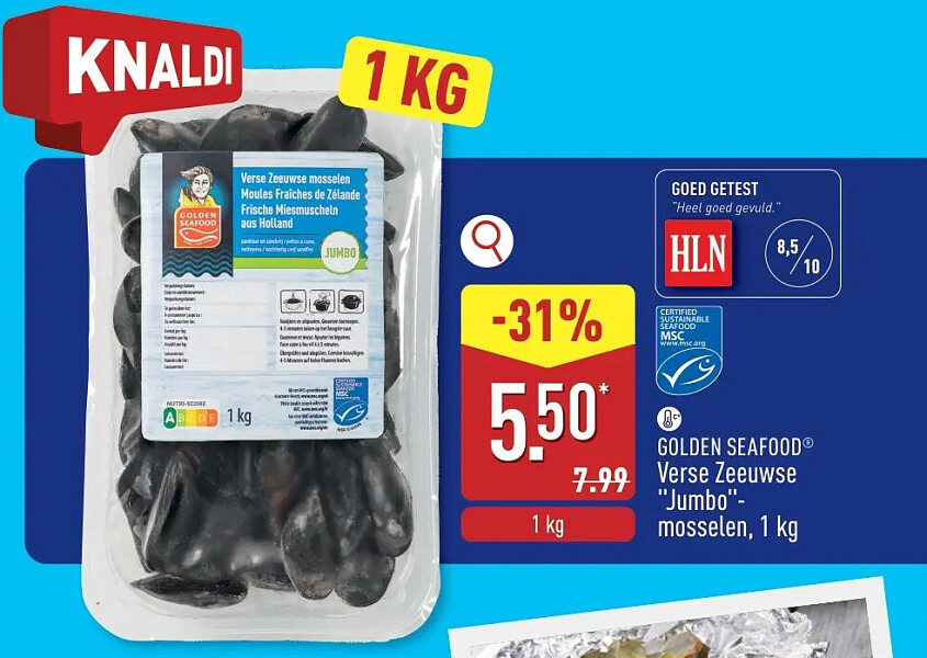 Verse Zeeuwse "Jumbo"- mosselen, 1kg