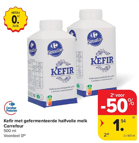 Kefi r met gefermenteerde halfvolle melk Carrefour