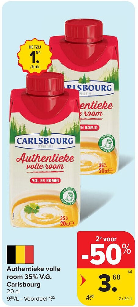 Authentieke volle room 35% V.G. Carlsbourg