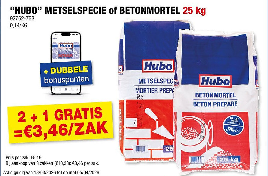 “HUBO” METSELSPECIE of BETONMORTEL 25 kg
