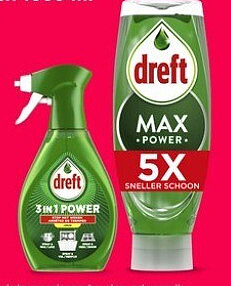 Dreft spray 500 ml, Max Power 730 ml en Quickwash 1050 ml