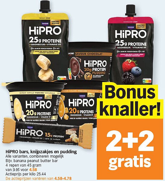 HiPRO bars, knijpzakjes en pudding