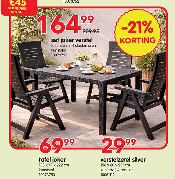 set joker verstel tafel joker + 4 stoelen silver