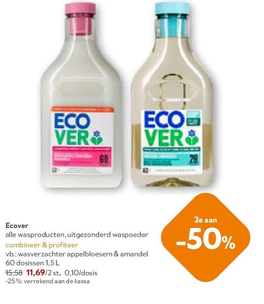 Ecover wasverzachter appelbloesem & amandel 60 dosissen 1,5 L