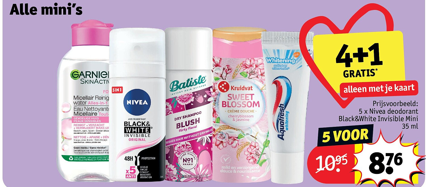 5 x Nivea deodorant Black&White Invisible Mini 35 ml