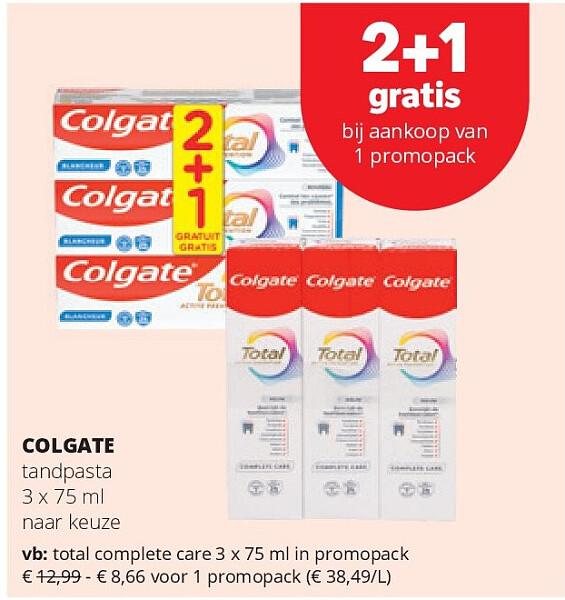 COLGATE total complete care 3 x 75 ml in promopack
