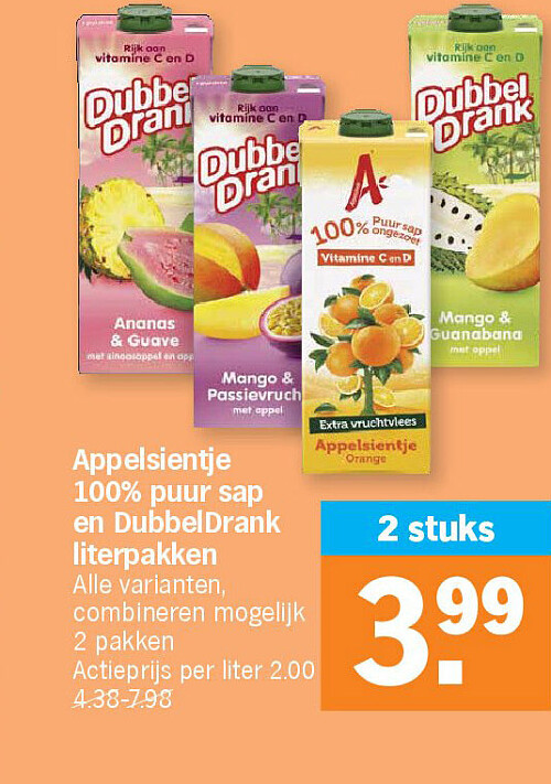 Appelsientje 100% puur sap en DubbelDrank literpakken