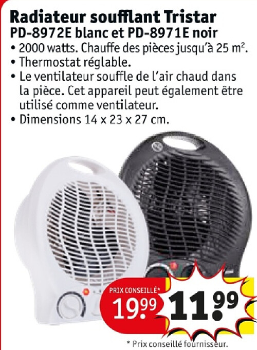 Radiateur soufflant Tristar PD-8972E blanc et PD-8971E noir