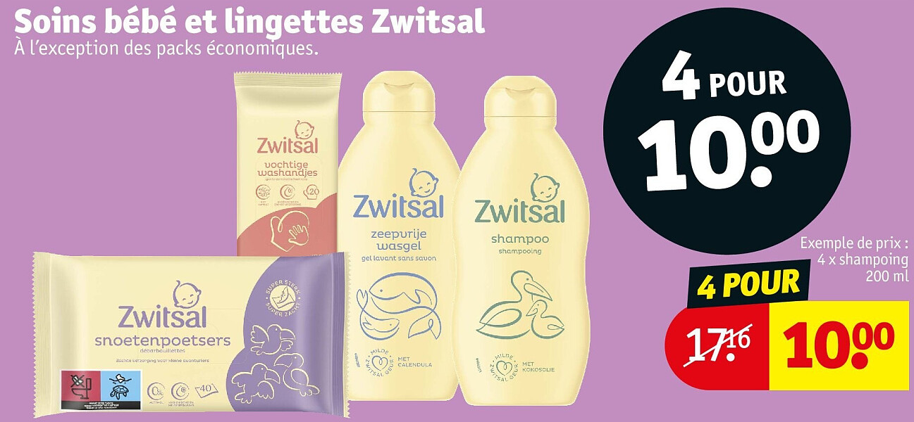 Soins bébé et lingettes Zwitsal 4 POUR