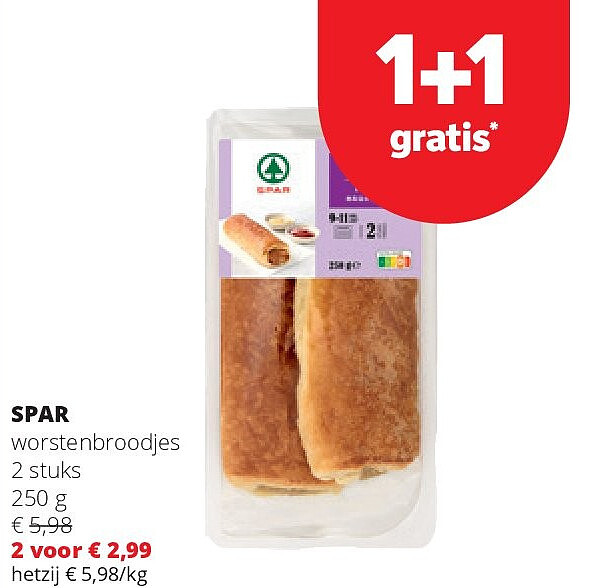 SPAR worstenbroodjes 2 stuks 250 g