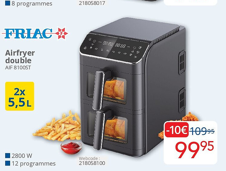 Airfryer double AIF 8100ST 2 x 5,5 L