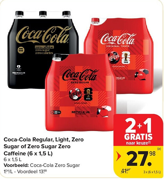Coca-Cola Regular, Light, Zero Sugar of Zero Sugar Zero Ca eine (6 x 1,5 L)
