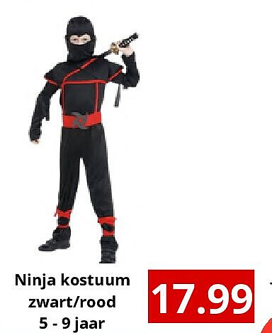 Ninja kostuum zwart/rood 5 - 9 jaar