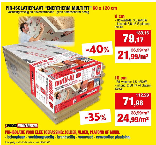 PIR-ISOLATIEPLAAT “ENERTHERM MULTIFIT” 60 x 120 cm