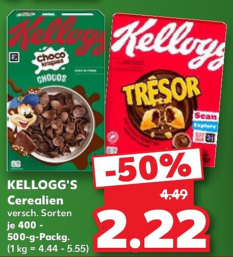 KELLOGG'S Cerealien versch. Sorten je 400 - 500-g-Packg. (1 kg = 4.44 - 5.55)