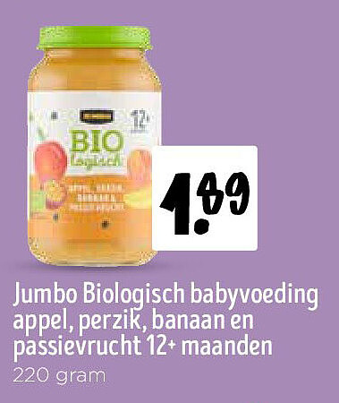 Jumbo Biologisch babyvoeding appel, perzik, banaan en passievrucht 12+ maanden