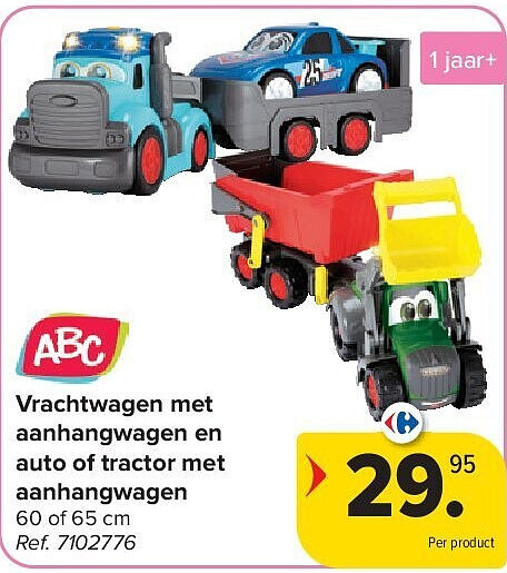 Vrachtwagen met aanhangwagen en auto of tractor met aanhangwagen
