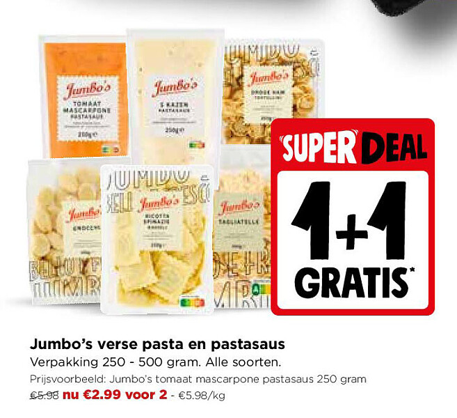 Jumbo’s verse pasta en pastasaus