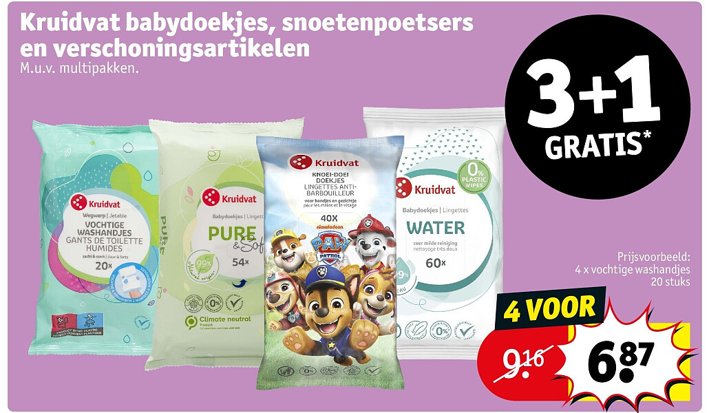 Kruidvat babydoekjes, snoetenpoetsers en verschoningsartikelen