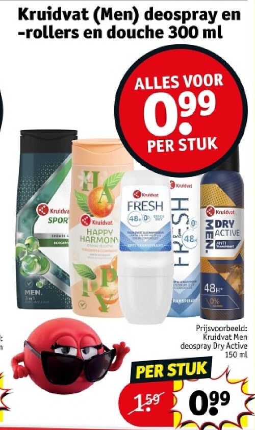 Kruidvat (Men) deospray en -rollers en douche 300 ml