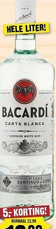 Bacardi Carta Blanca rum, 1 liter