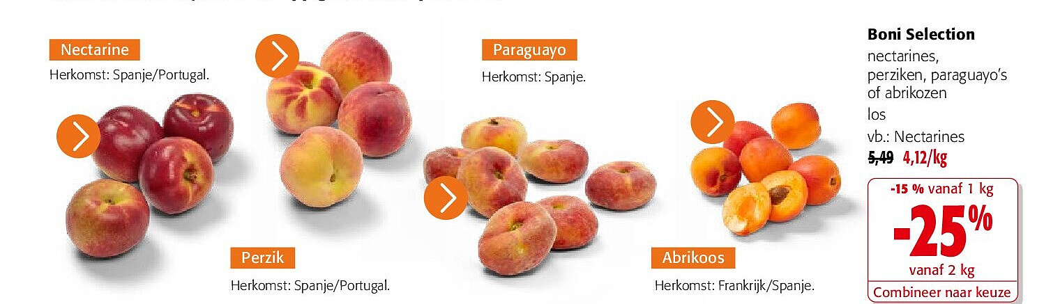 Boni Selection nectarines, perziken, paraguayo’s of abrikozen los
