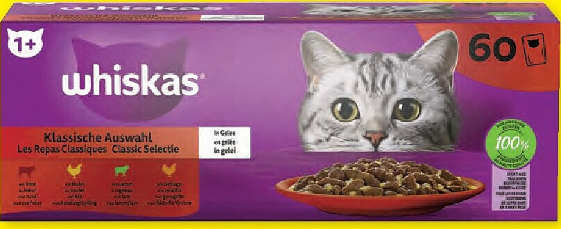 Whiskas kattenvoer Klassieke maaltijd in gelei of saus