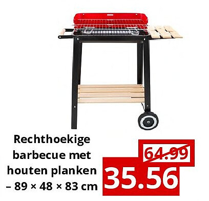 Rechthoekige barbecue met houten planken – 89 × 48 × 83 cm