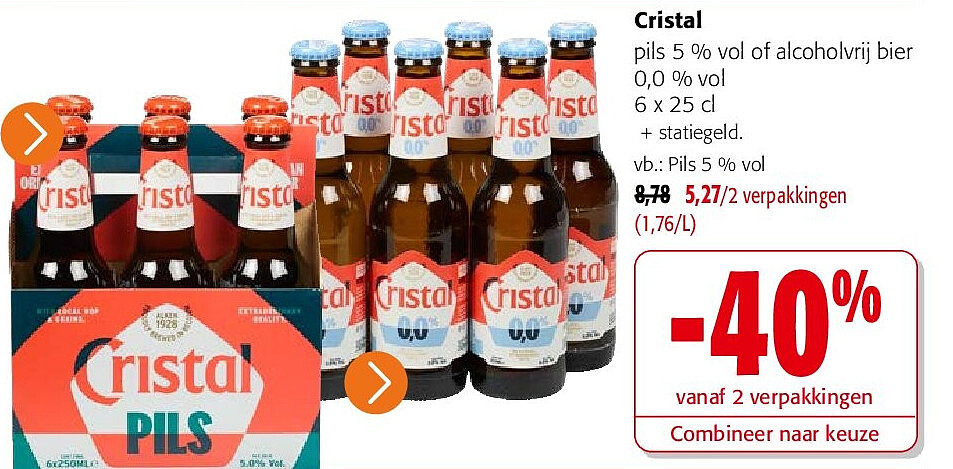 Cristal pils 5 % vol of alcoholvrij bier 0,0 % vol 6 x 25 cl