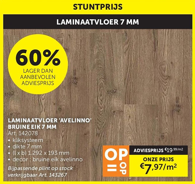 LAMINAATVLOER 'AVELINNO' BRUINE EIK 7 MM
