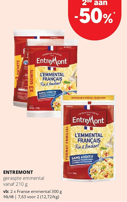 ENTREMONT geraspte emmental vanaf 210 g