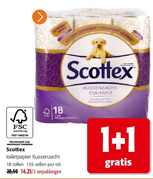 Scottex toiletpapier Kussenzacht 18 rollen 135 vellen per rol