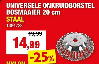 UNIVERSELE ONKRUIDBORSTEL BOSMAAIER 20 cm STAAL