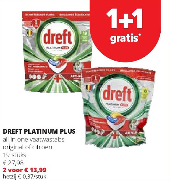 DREFT PLATINUM PLUS all in one vaatwastabs original of citroen 19 stuks