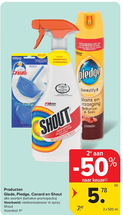 Producten Glade, Pledge, Canard en Shout