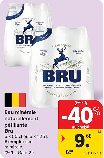 Eau minérale naturellement pétillante Bru 2 x (6 x 1,25 L)