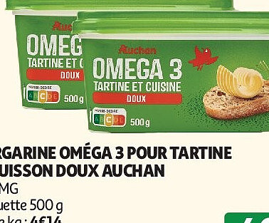 Margarine oméga 3 pour tartine et cuisson doux Auchan