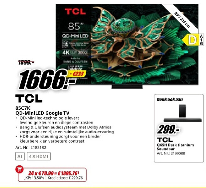 TCL 85C7K BANG &OLUFSEN QD-MiniLED Google TV