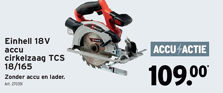 Einhell 18V accu cirkelzaag TCS 18/165