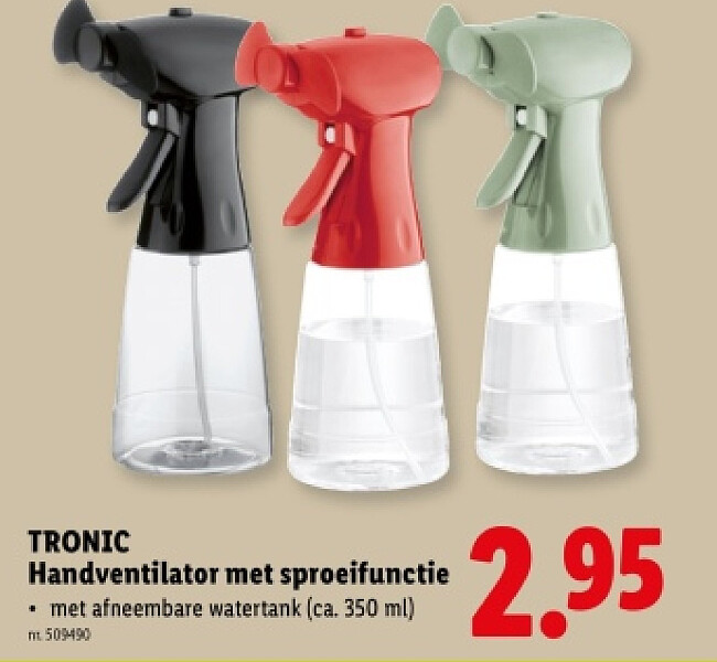 Handventilator met sproeifunctie