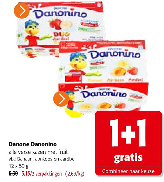 Danone Danonino Banaan, abrikoos en aardbei 12 x 50 g