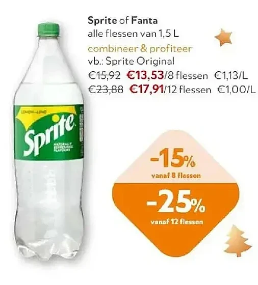 Sprite of Fanta alle flessen van 1,5 L