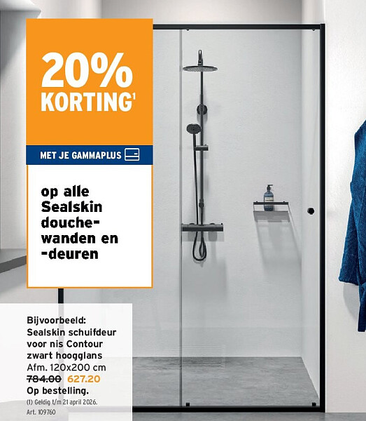 Sealskin schuifdeur voor nis Contour zwart hoogglans