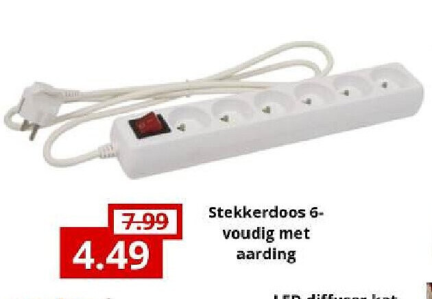 Stekkerdoos 6- voudig met aarding
