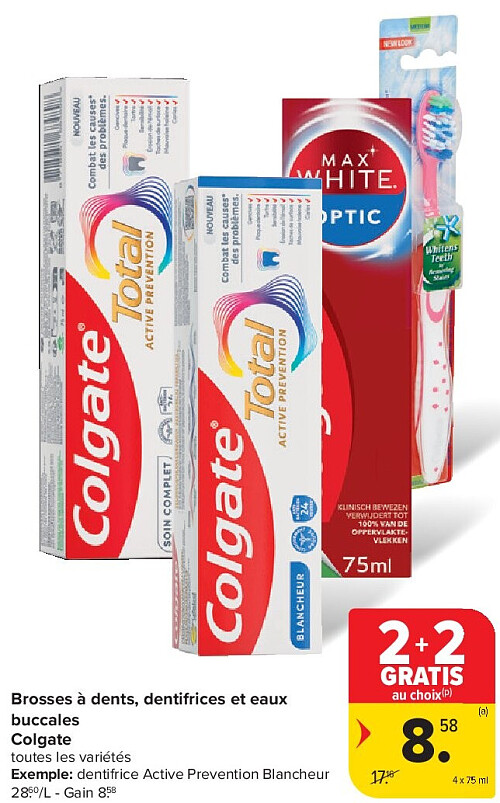 Brosses à dents, dentifrices et eaux buccales Colgate 4 x 75 ml
