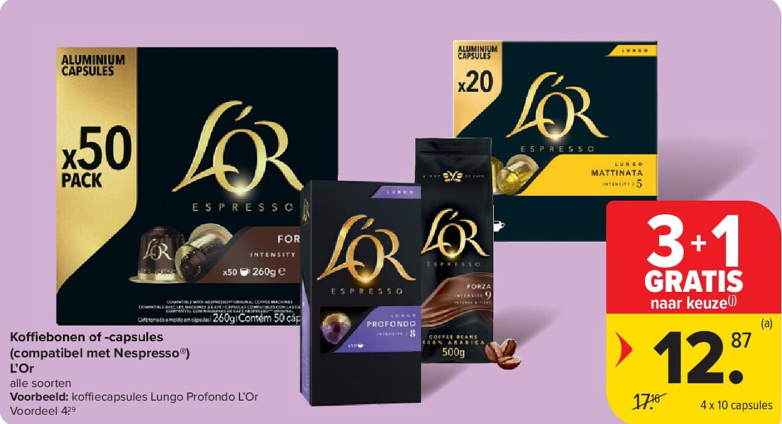 Koffiebonen of -capsules (compatibel met Nespresso®) L’Or
