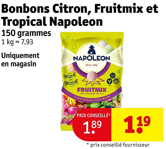 Bonbons Citron, Fruitmix et Tropical Napoleon 150 grammes